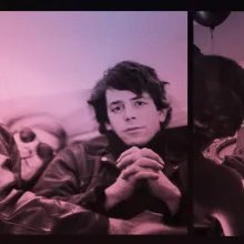 A black and white dual panel screen with several pictures of white men with dark hair.