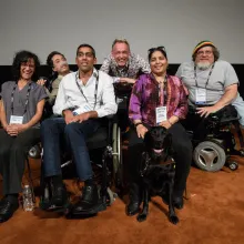 Group photo (from left to right) of Cheryl Green, unidentified conference participant, Jason DaSilva, Lawrence Carter-Long, Day Al-Mohamed and Jim LeBrecht.