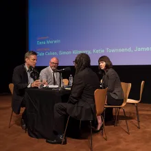 James Wheaton and Simon Kilmurry are sitting across the table from Marco Williams and Katie Townsend.