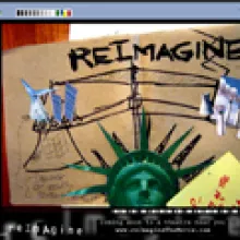 Lady liberty below the word "reimagine" 