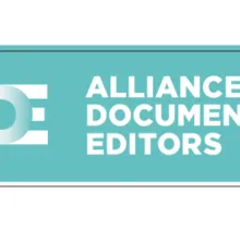 Blue background with ADE logo