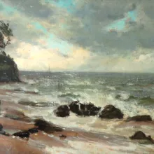 A photo of Edward M. Bannister's painting of the ocean.