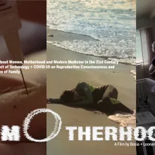 A person lying on the beach with iMotherhood logo placed on the bottom.