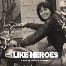 A black and white photograph of a woman and a child on a motorcycle.