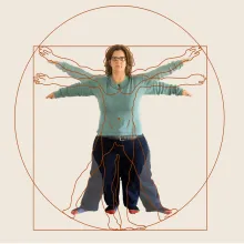 A take on the Vitruvian Man with a woman with dwarfism in the center