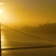 Aerial view of the San Francisco bay area during sunset